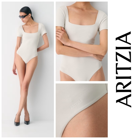 Aritzia Tops - NWT Aritzia Contour Matte Pearl Square Neck Short Sleeve Bodysuit White Size M